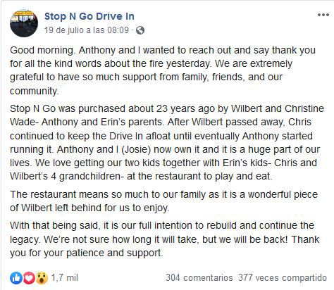 Stop and Go Drive In fire leaves community members heartbroken